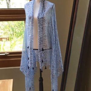 BLUE SHEER BANDANA PRINT SCARF. NEW